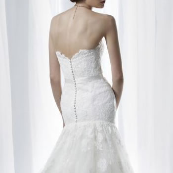 Strapless lace dress with a row of buttons down the back