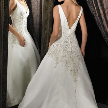 Deep V back with beading down the skirt
